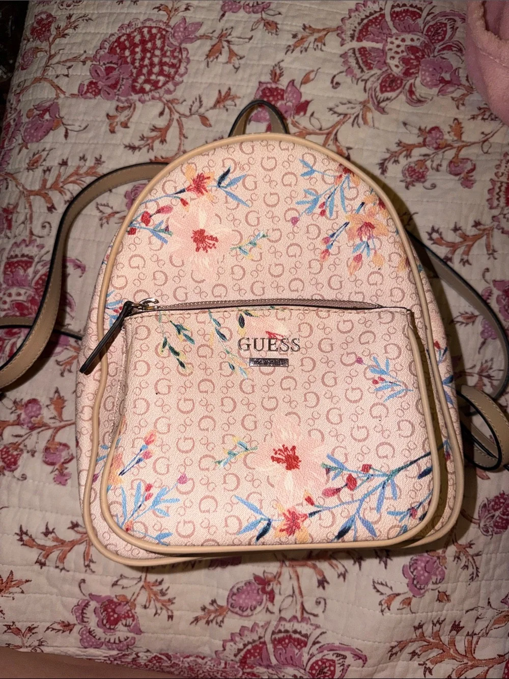 guess floral mini backpack Factory Women's Leonore Small New Guess Pink Floral Mini